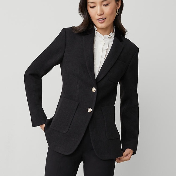 Ann Taylor The Petite Greenwich Blazer in Basketweave & Velvet Size 00P New - Picture 1 of 11